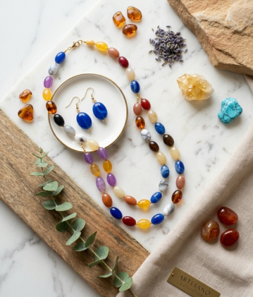 Artesano Multicolor Oval Bead Necklace and Earring Set