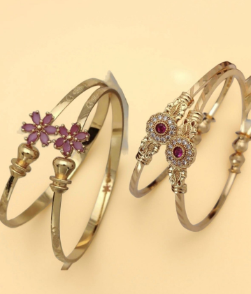 Floral Harmony: Gold-Toned Bangle Collection