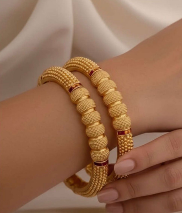Golden Textured Splendor: Beaded Statement Bangles