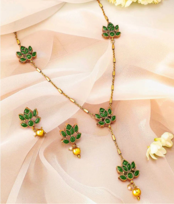 Lotus Green Stone Necklace Set