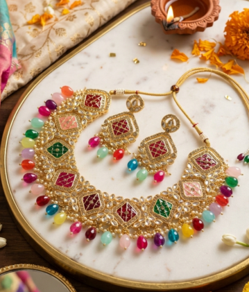 Multicolored Choker & Earring Set