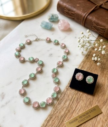 Pastel Halo Delicate Necklace & Studs Set