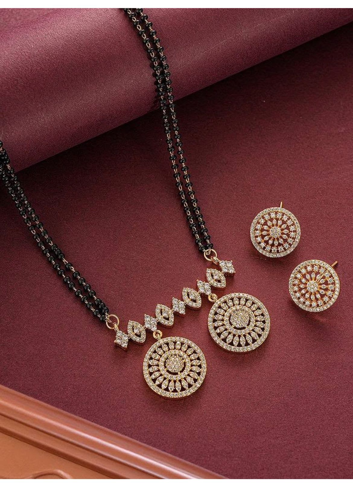 Elegant Floral Wheel Cz Mangalsutra & Studs Set