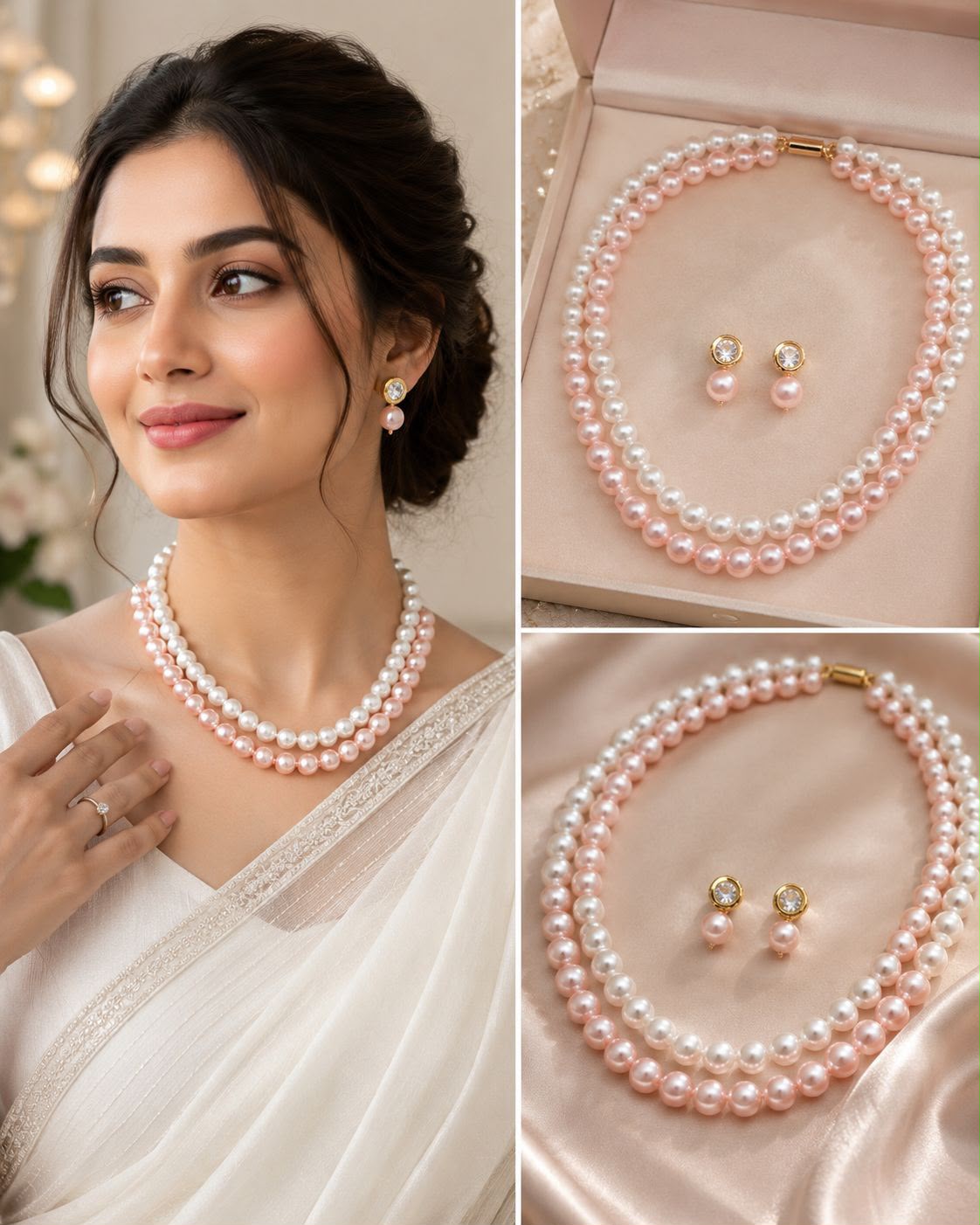 Vedya Blossom Dual-Strand Pearl Jewelry Set