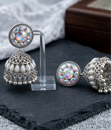 Vedya Pearlescent Iridescent Shimmering Jhumka Earrings