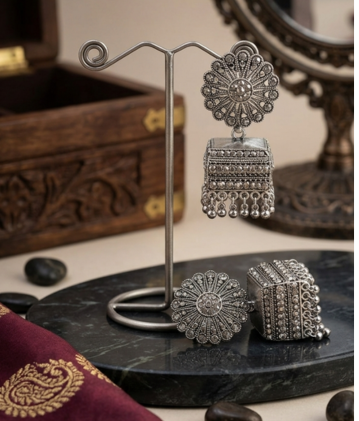 Antique German Silver Square Box Jhumka Earrings