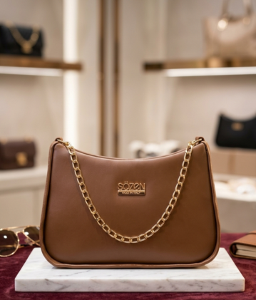 Classic Caramel Curved Shoulder Bag