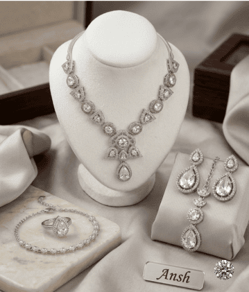 Rhodium Plated Cubic Zirconia Jewelry Set
