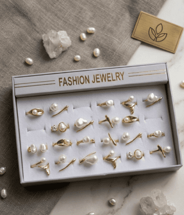 Elegant Pearl & Gold-Toned Adjustable Ring Collection